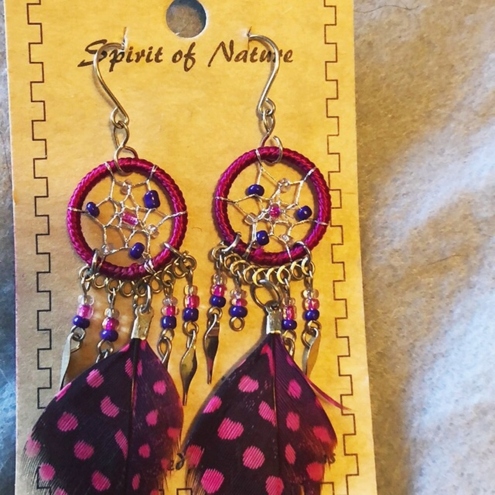 Dream Catcher Native Style Feather Drop Earrings